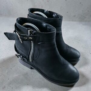 ALLSAINTS Heeled Black Leather Boots Strappy Zip Moto Womens 9.5 - 10 / 40
